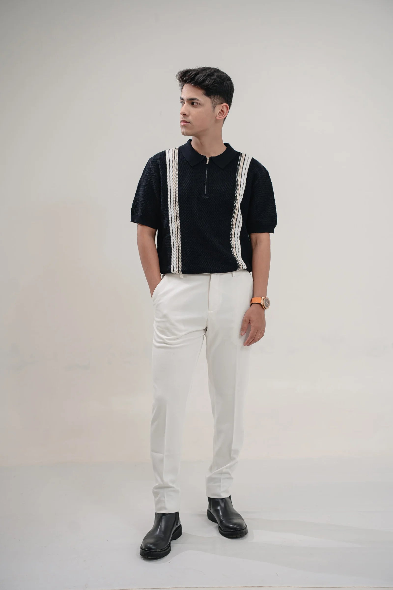 Midnight Heritage Knit Zip Polo