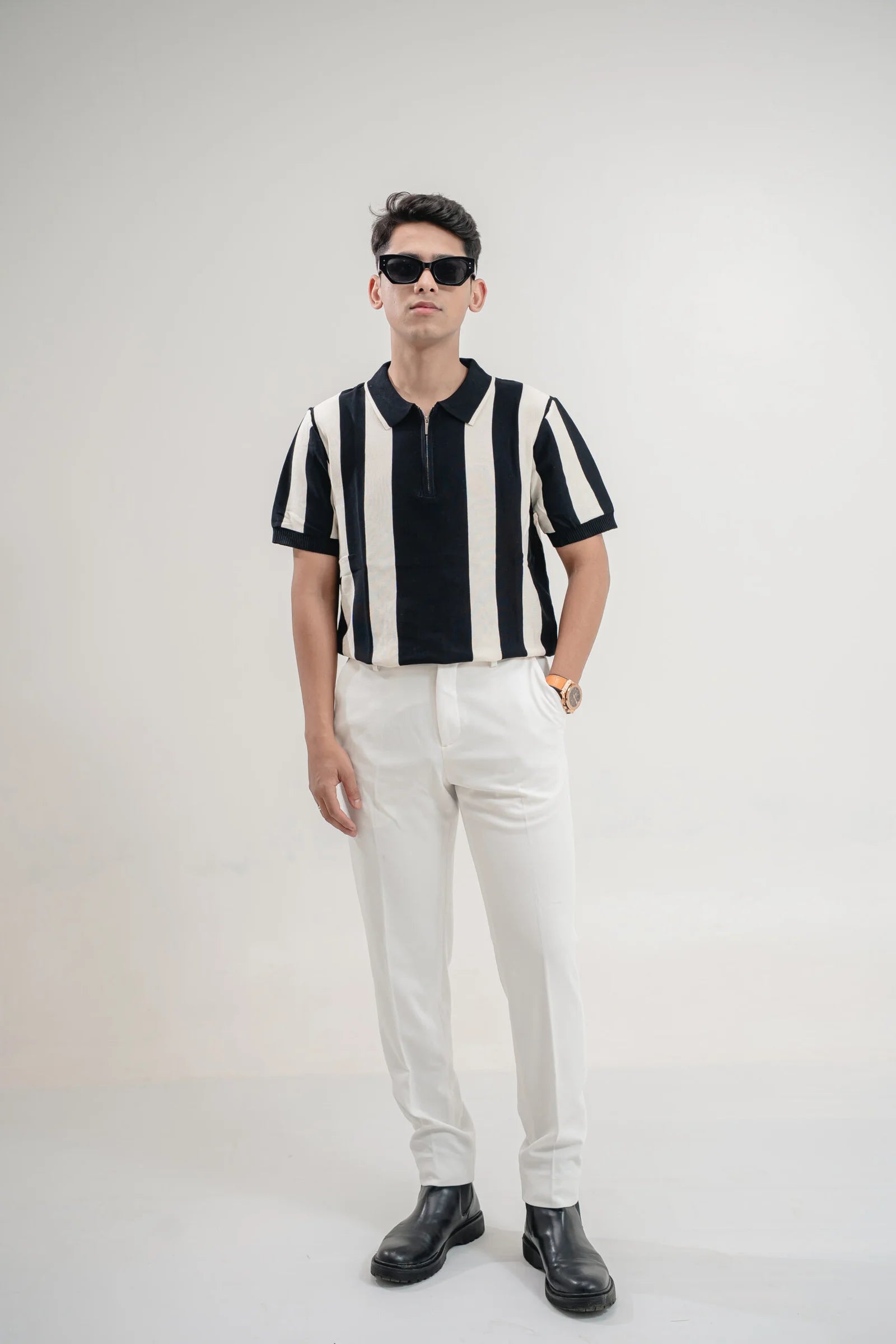 Monochrome Panel Zip Polo