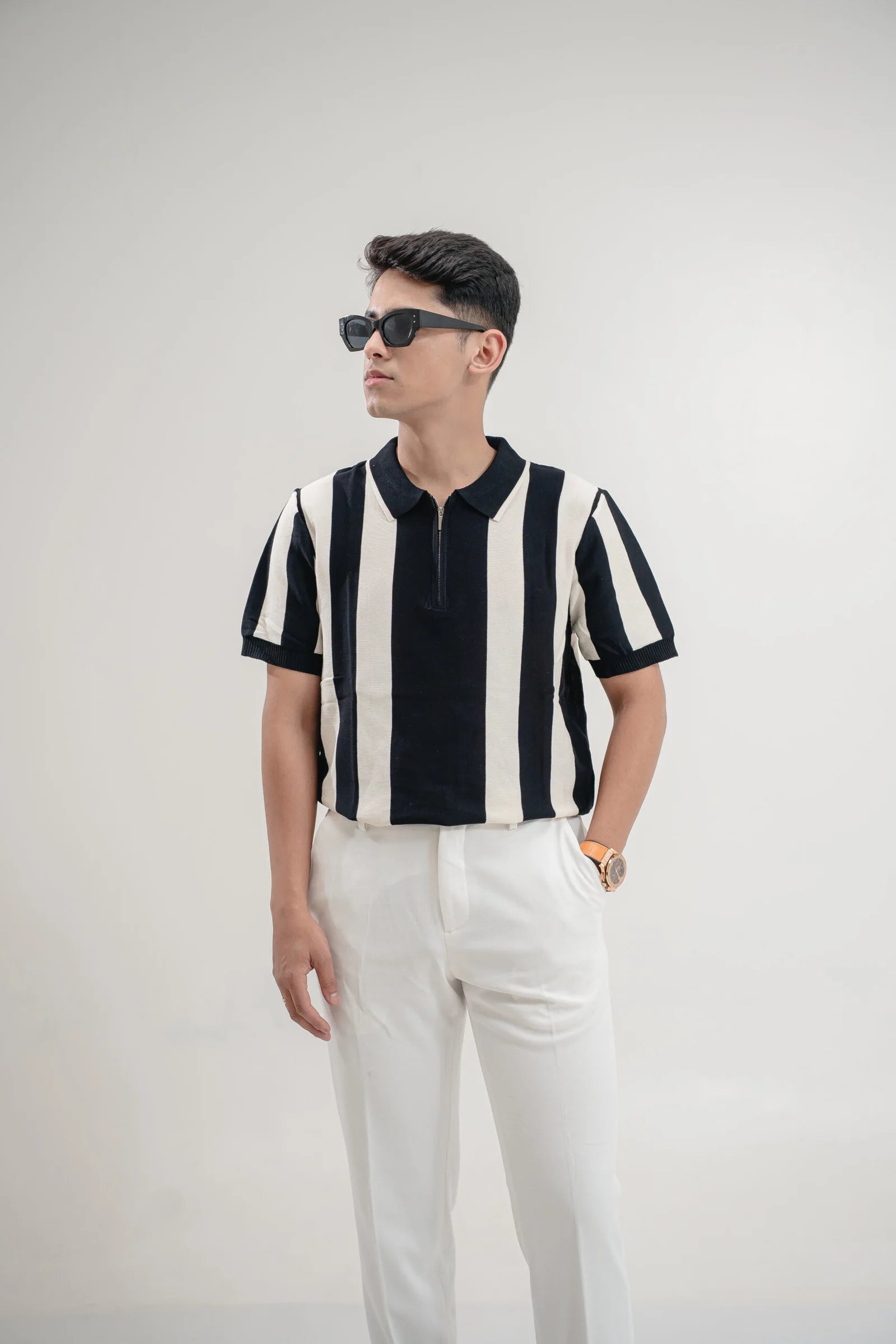 Monochrome Panel Zip Polo