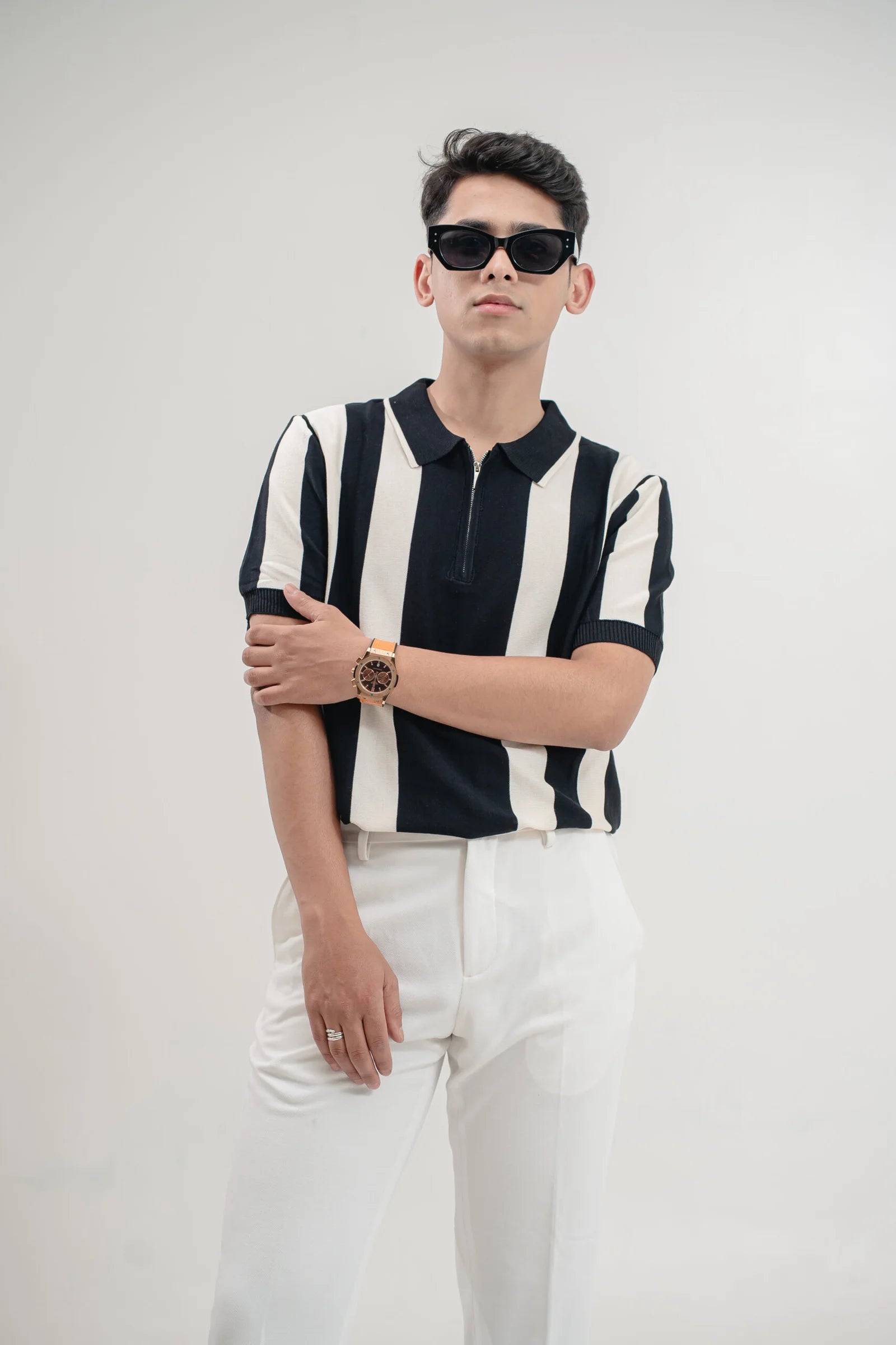 Monochrome Panel Zip Polo