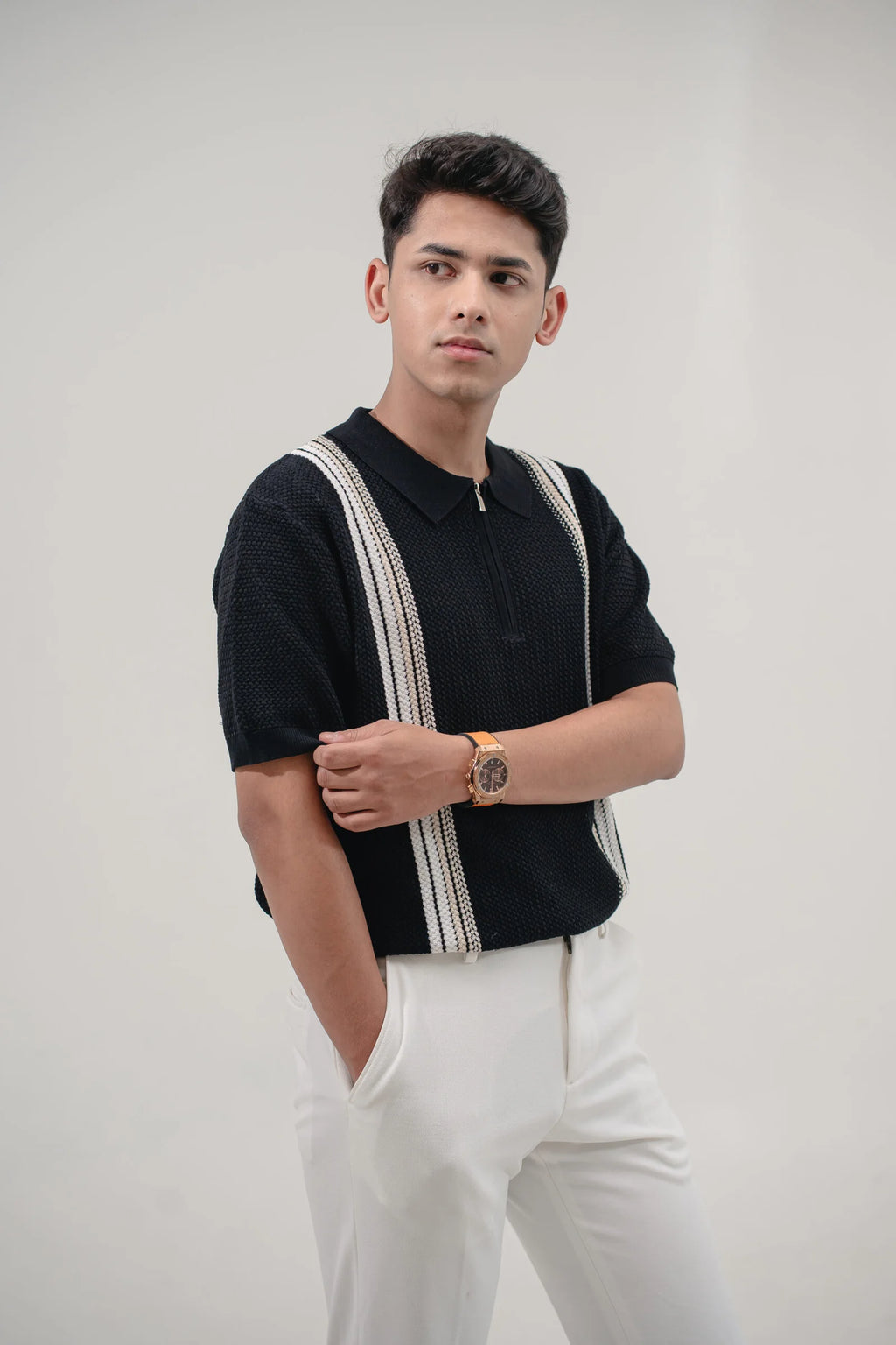 Midnight Heritage Knit Zip Polo