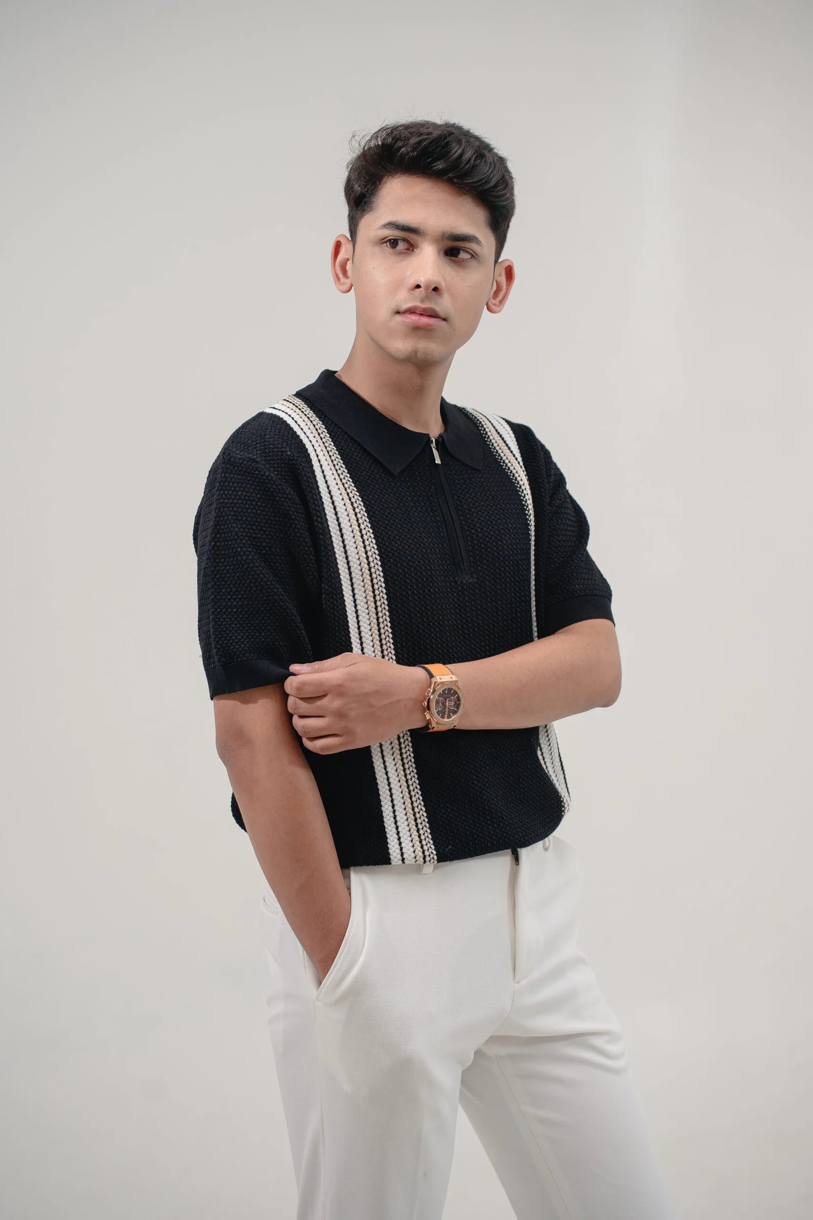 Midnight Heritage Knit Zip Polo