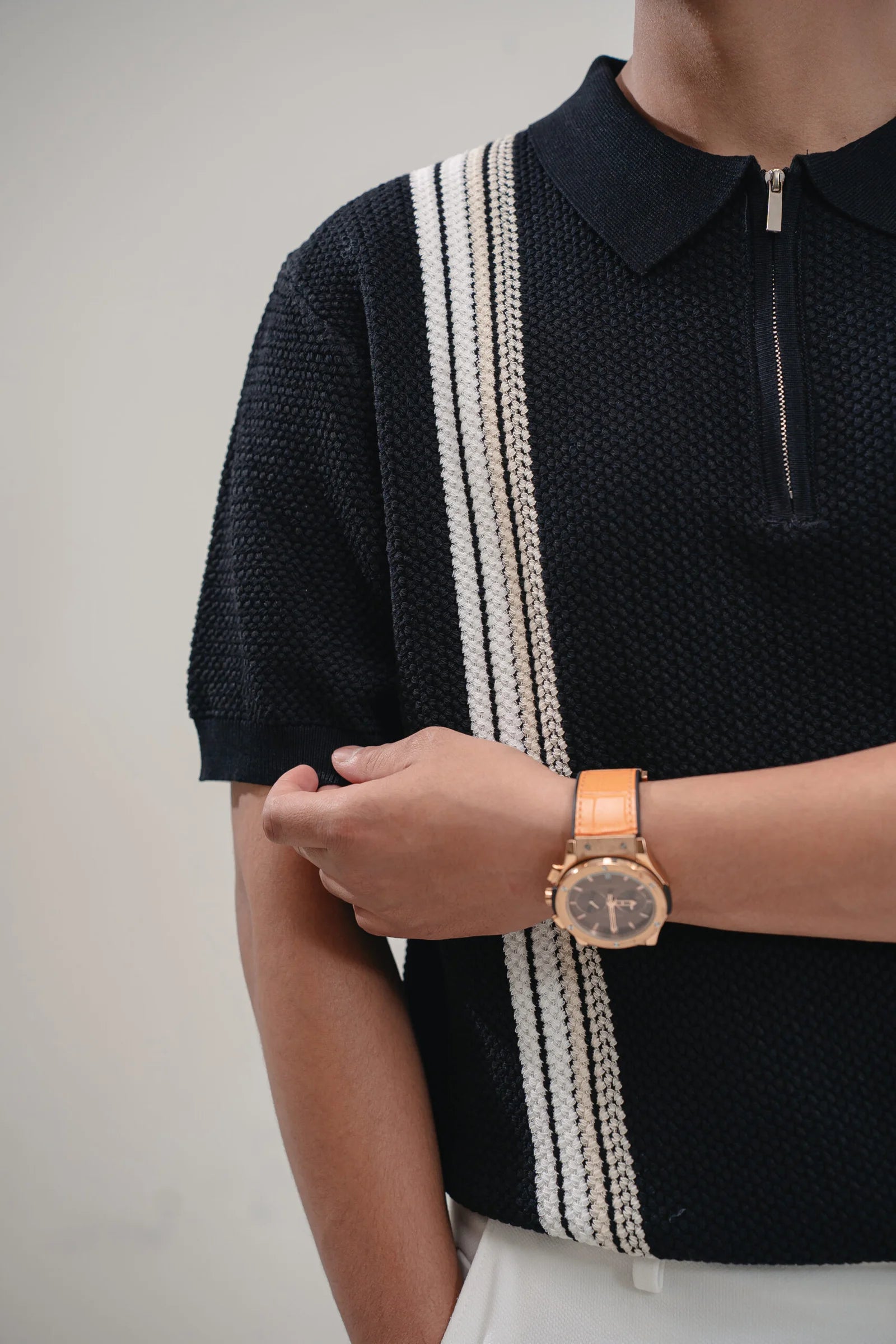 Midnight Heritage Knit Zip Polo
