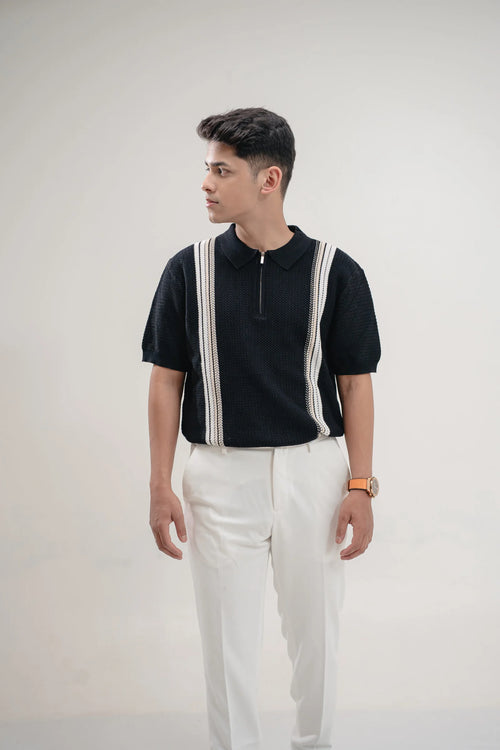 Midnight Heritage Knit Zip Polo