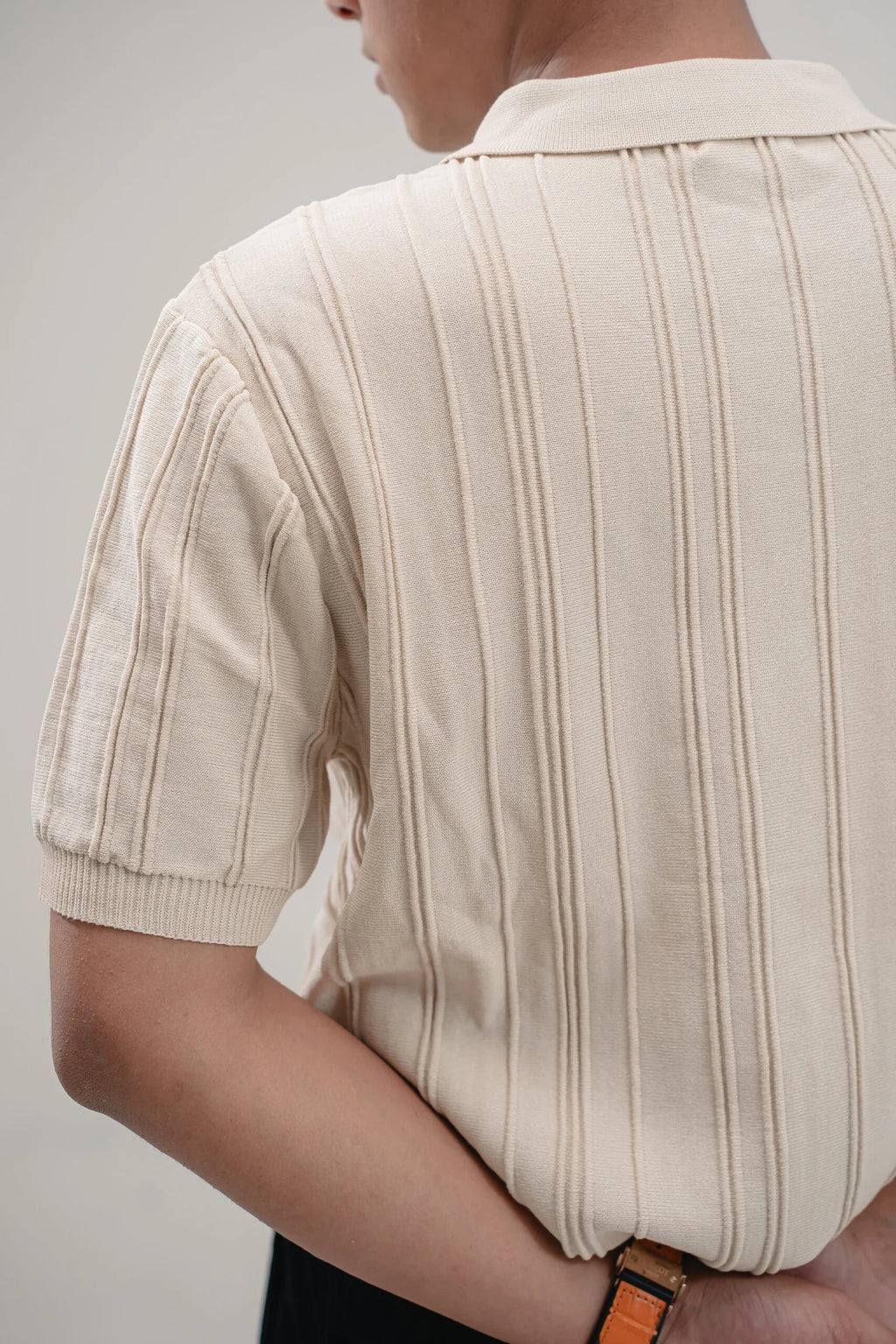 Sandstone Rib Knit Zip Polo
