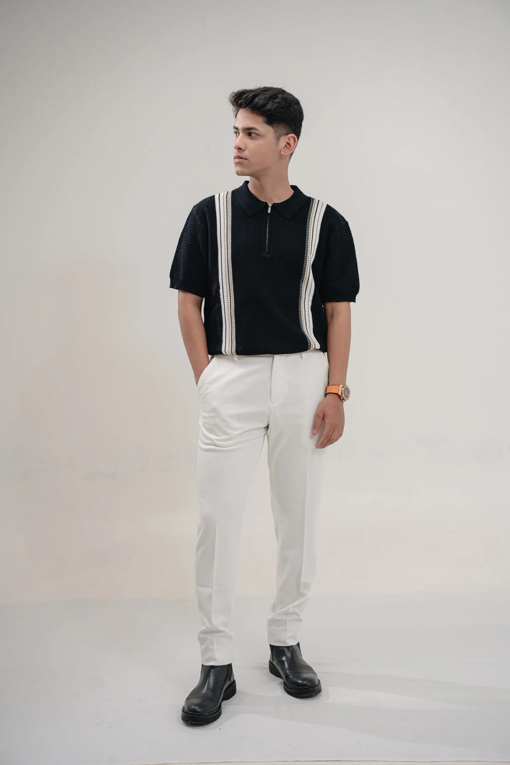 Midnight Heritage Knit Zip Polo