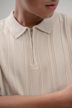 Sandstone Rib Knit Zip Polo