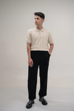 Sandstone Rib Knit Zip Polo