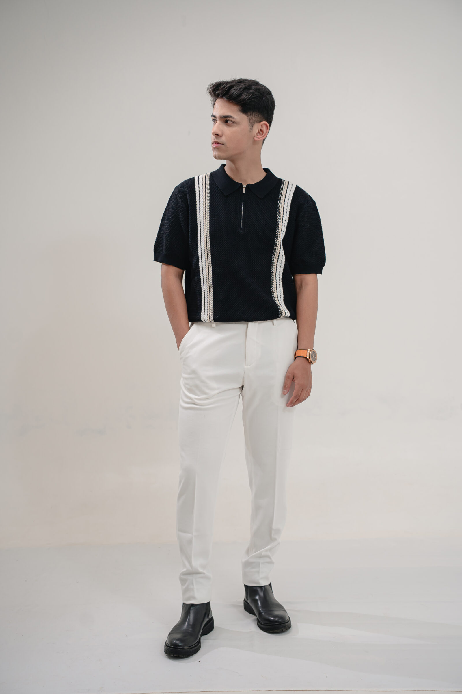 Midnight Heritage Knit Zip Polo
